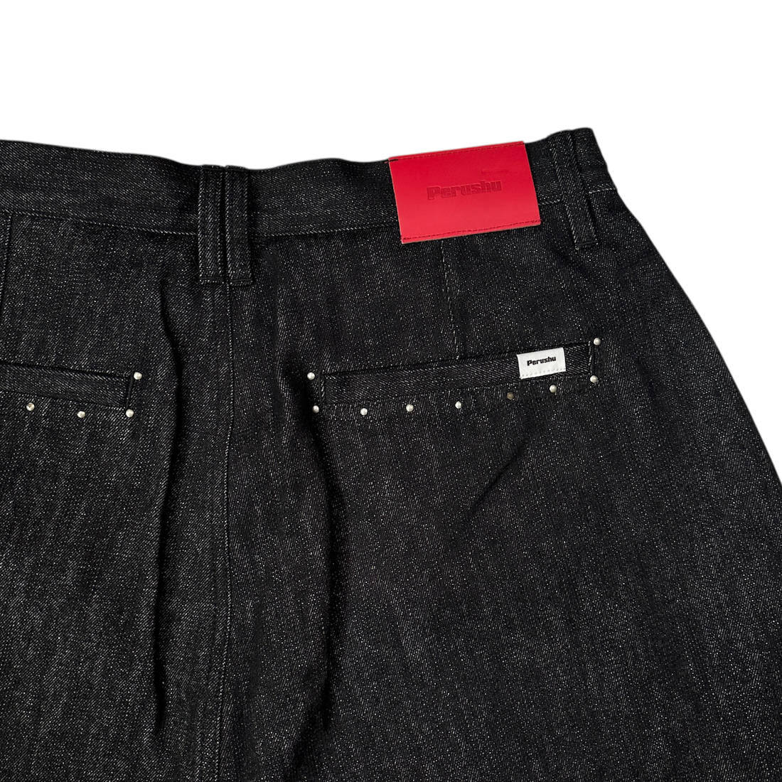 (NEW) PERUSHU STUDDED DENIM SHORTS - BLACK