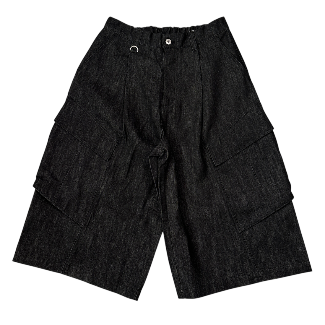 (NEW) PERUSHU LAYERED CARGO POCKET DENIM SHORTS  - BLACK