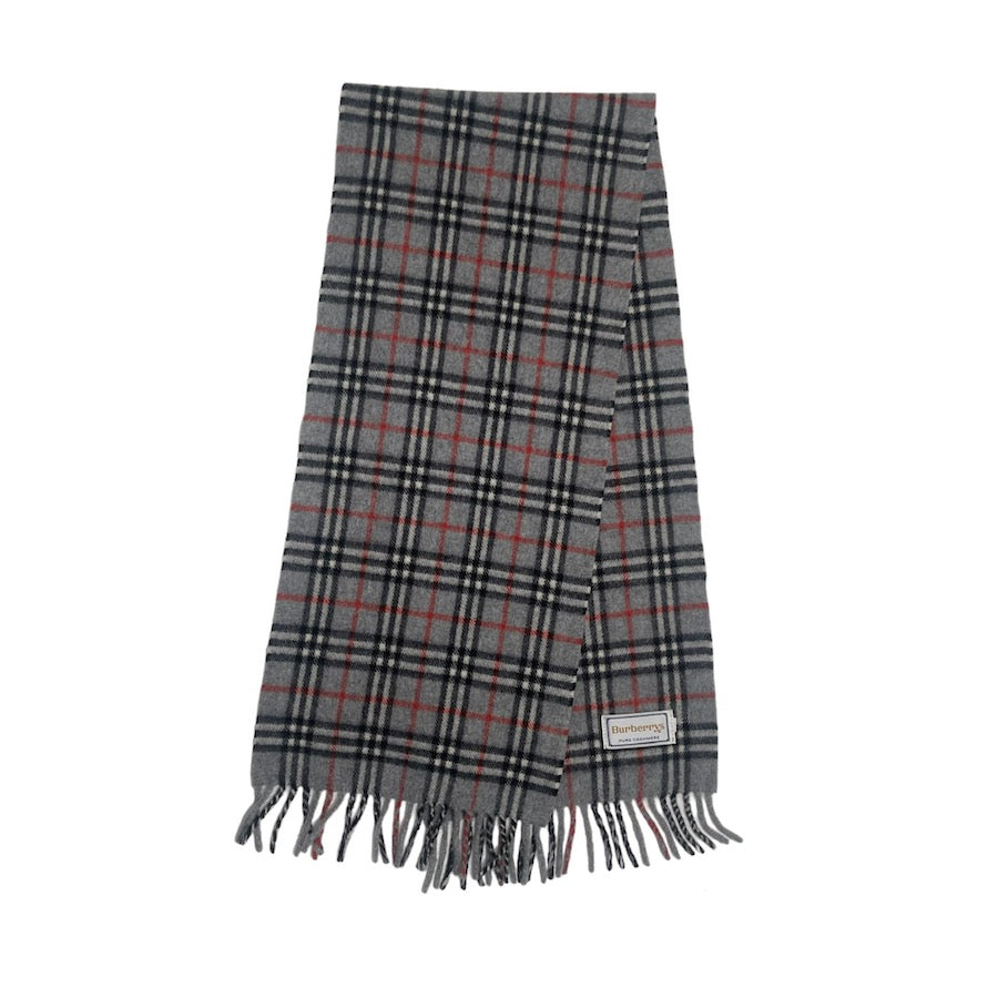 (Thursday Exclusive) BURBERRY CASHMERE GREY CHECKERED SCARF