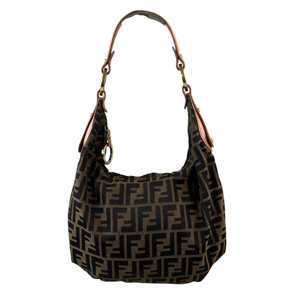 FENDI ZUCCA CANVAS HOBO SHOULDER BAG