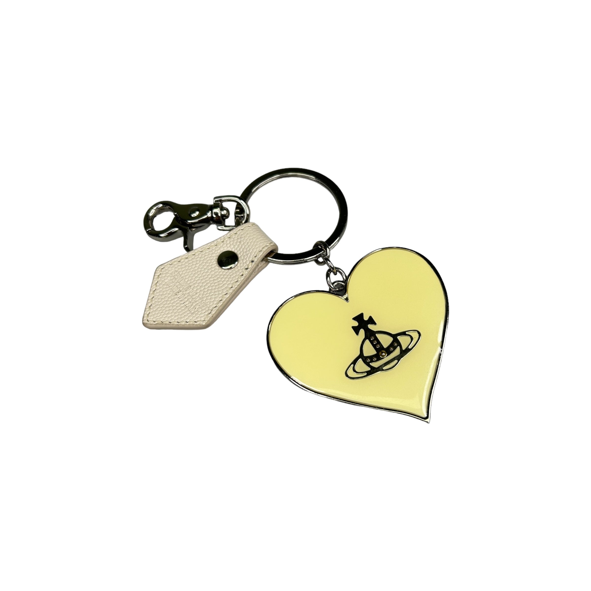 VIVIENNE WESTWOOD ORB IN HEART YELLOW KEYCHAIN W/LEATHER STRAP AND CLASP