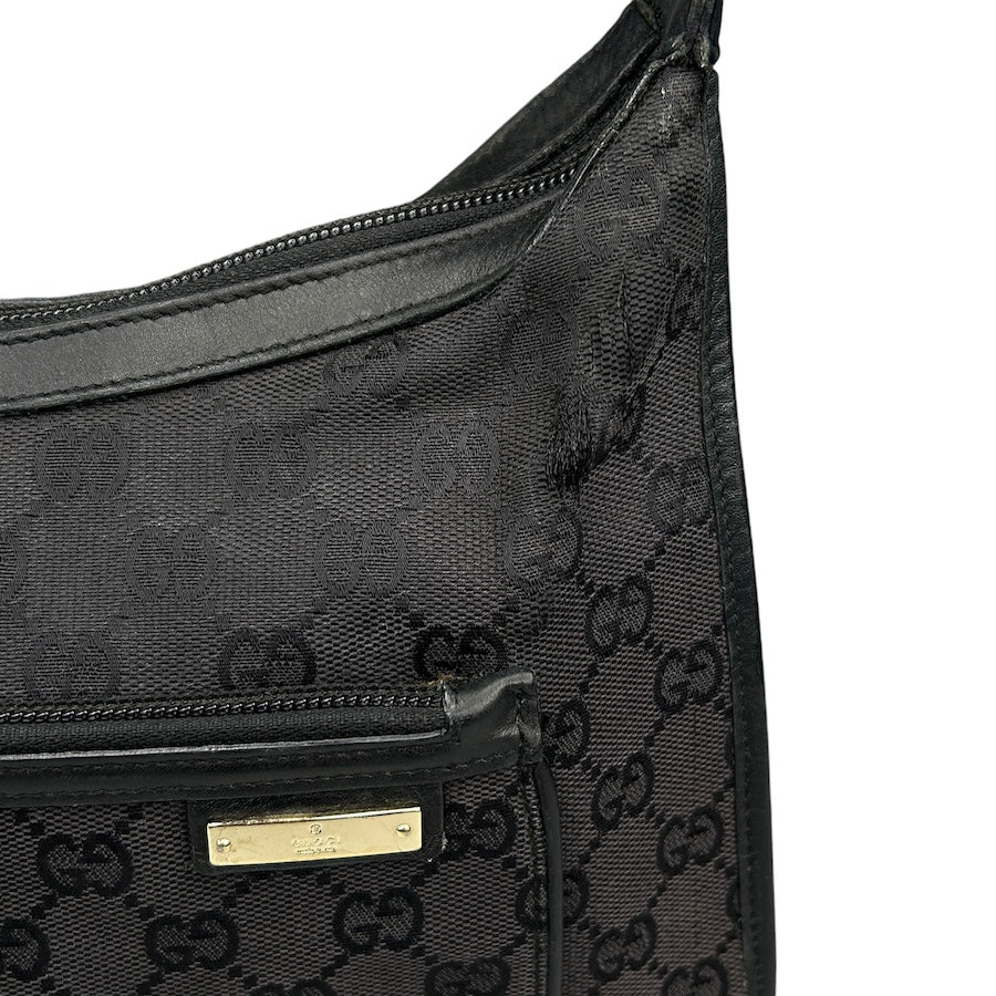 GUCCI BLACK GG CANVAS SHOULDER BAG W/GOLD HARDWARE