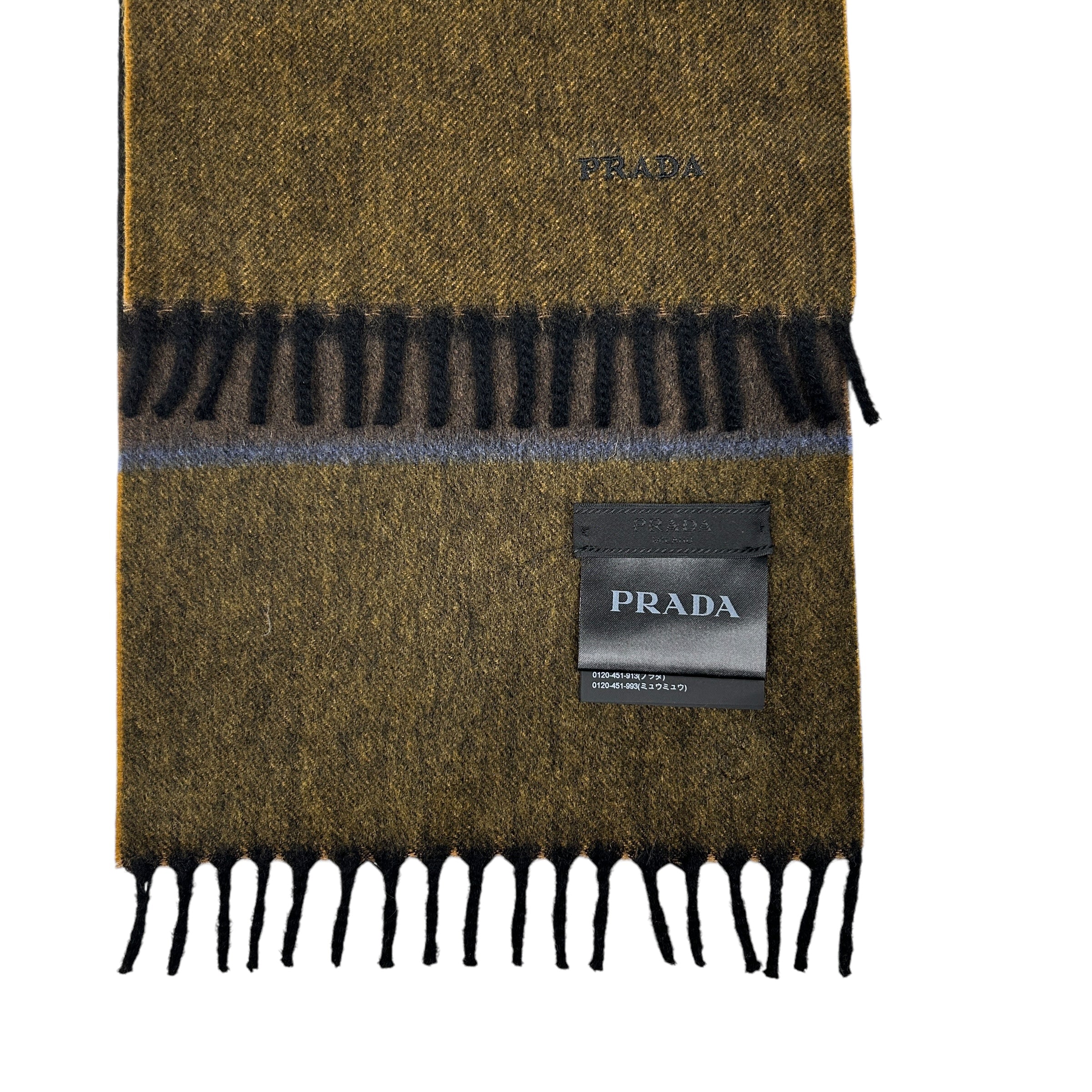 PRADA EMBROIDERED SPELLOUT CASHMERE SCARF