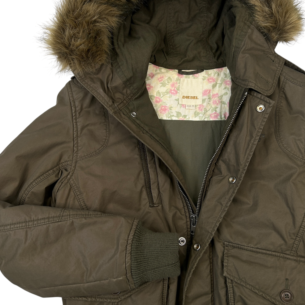 DIESEL FAUX FUR BOMBER JACKET - GREEN