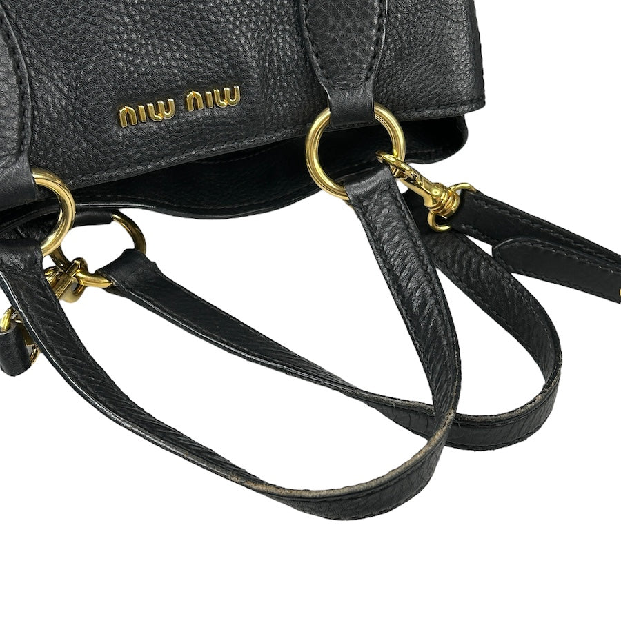 MIU MIU BLACK PEBBLED LEATHER HANDBAG W/GOLD