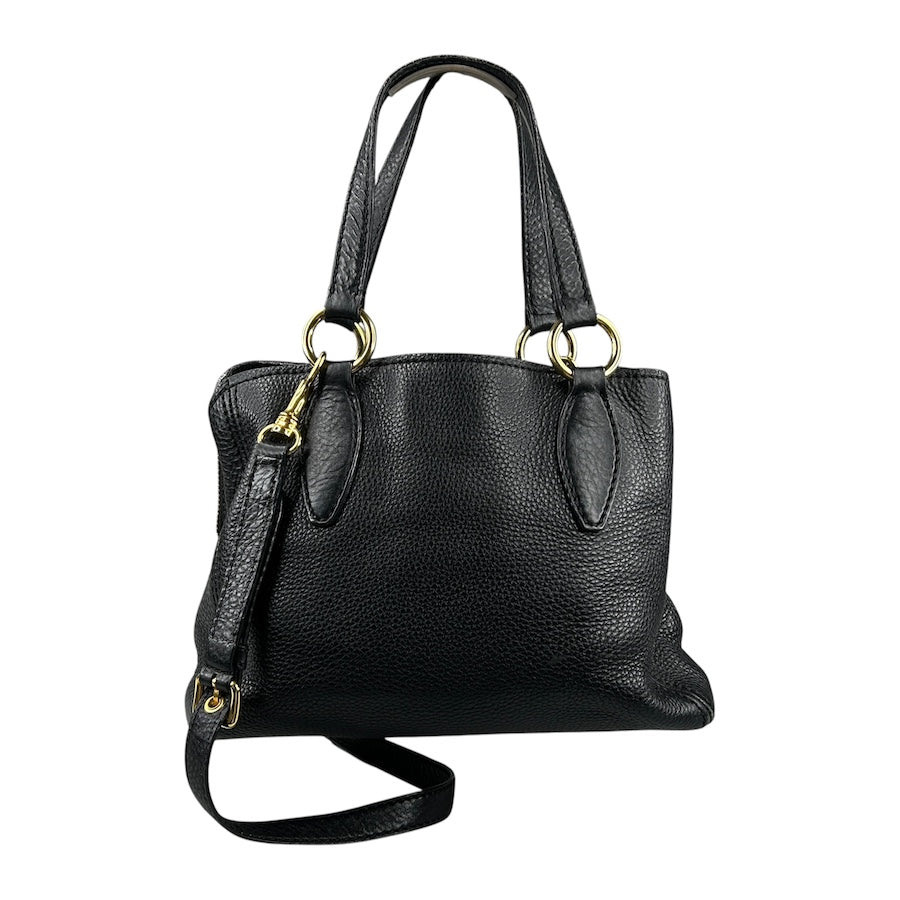 MIU MIU BLACK PEBBLED LEATHER HANDBAG W/GOLD