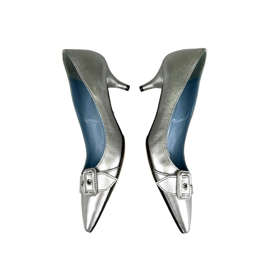 PRADA SILVER BUCKLE KITTEN HEELS – Top Floor Gallery