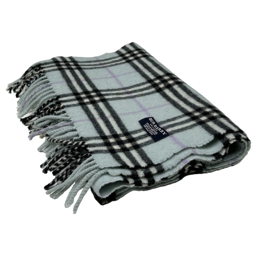 BURBERRY LAMBSWOOL BABY BLUE CHECKERED SCARF 3UR