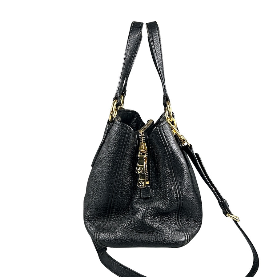 MIU MIU BLACK PEBBLED LEATHER HANDBAG W/GOLD