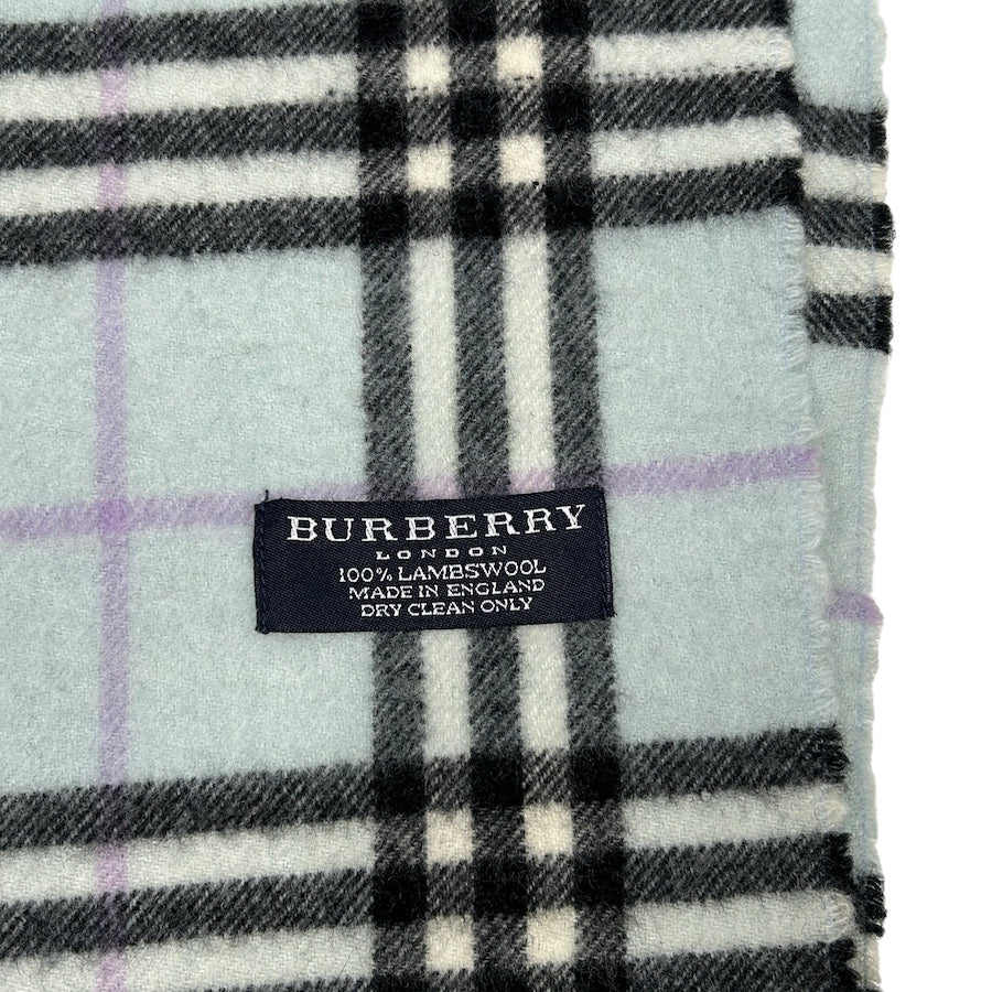 BURBERRY LAMBSWOOL BABY BLUE CHECKERED SCARF 3UR