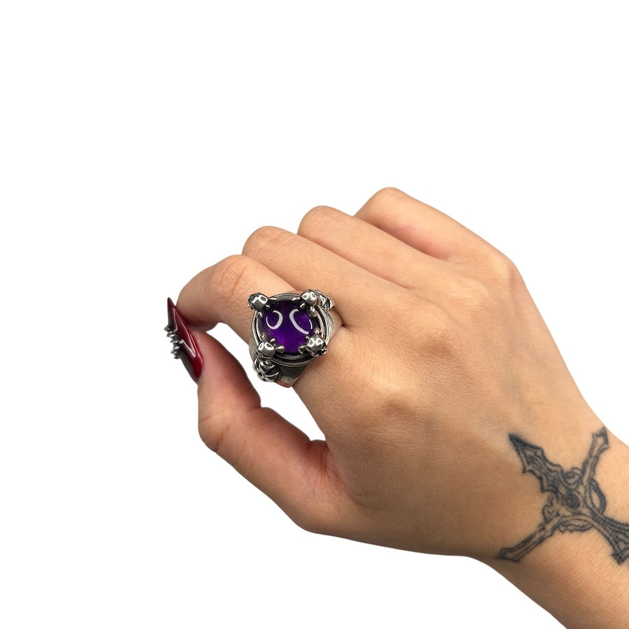 A&G PURPLE STONE & SKULL RING - 925 SILVER