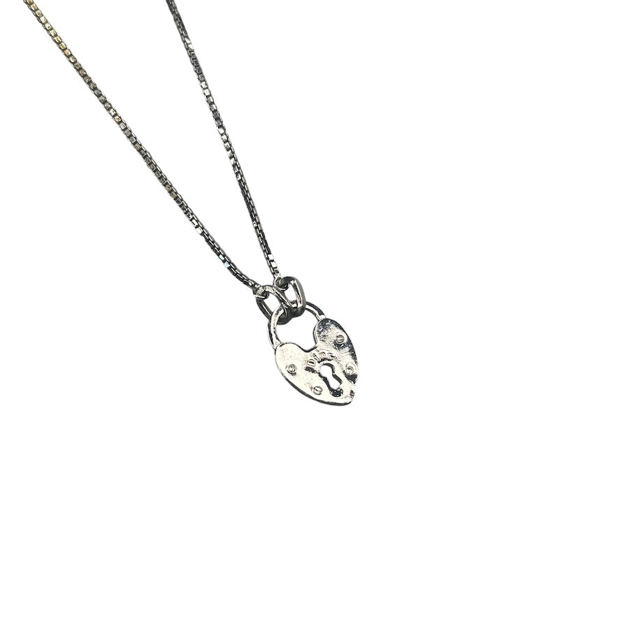 DIOR HEART PADLOCK PENDANT NECKLACE - SILVER PLATED