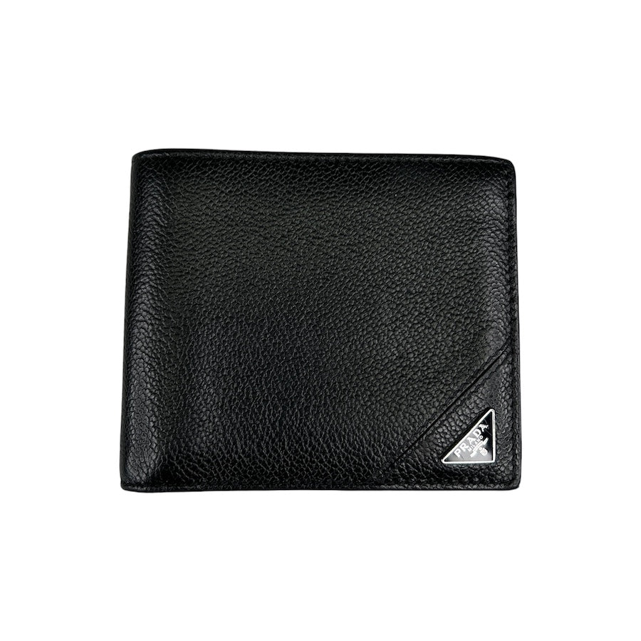 PRADA BLACK SAFFIANO PEBBLED LEATHER BI-FOLD WALLET