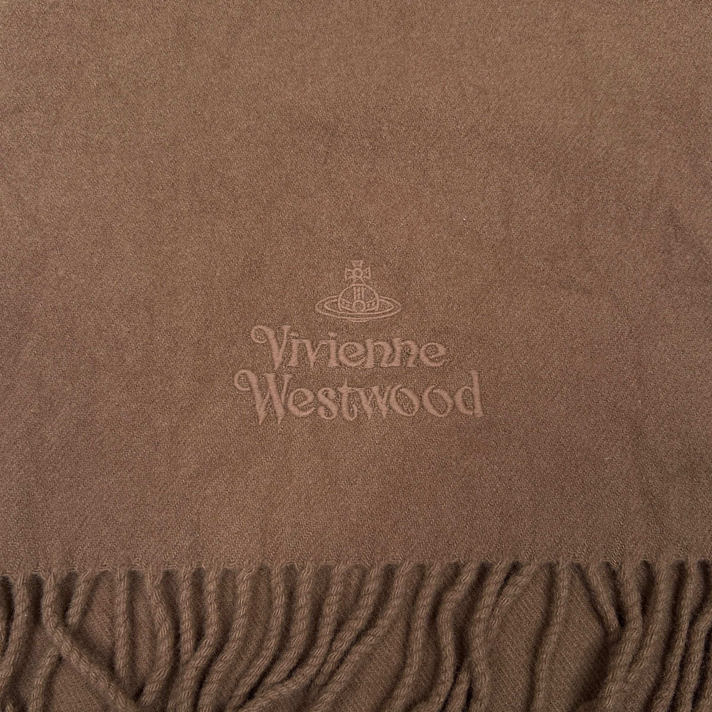 VIVIENNE WESTWOOD BROWN EMBROIDERED LOGO SCARF