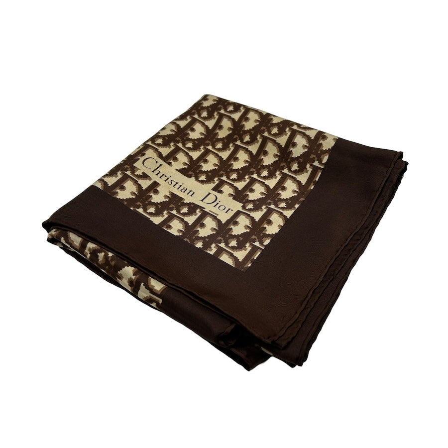 DIOR BROWN/WHITE SILK OBLIQUE MONOGRAM SCARF 309JR