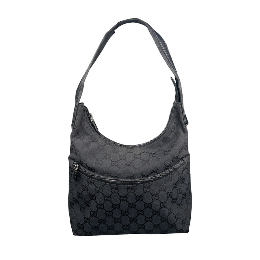 GUCCI BLACK GG CANVAS HOBO SHOULDER BAG