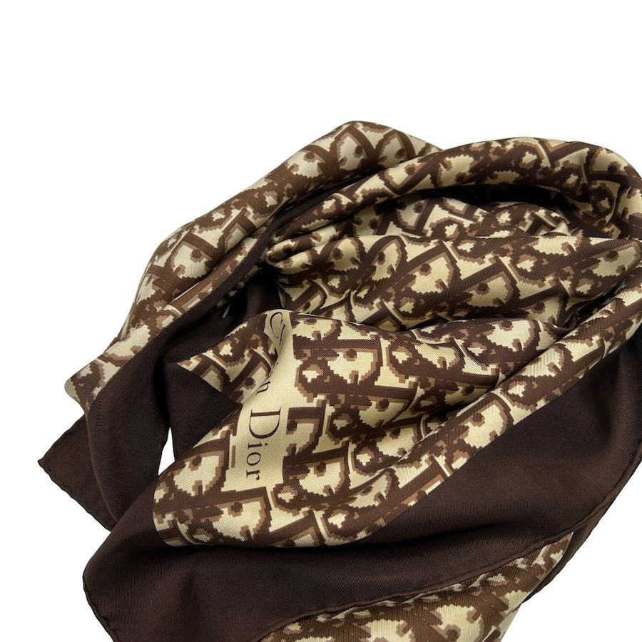 DIOR BROWN/WHITE SILK OBLIQUE MONOGRAM SCARF 309JR