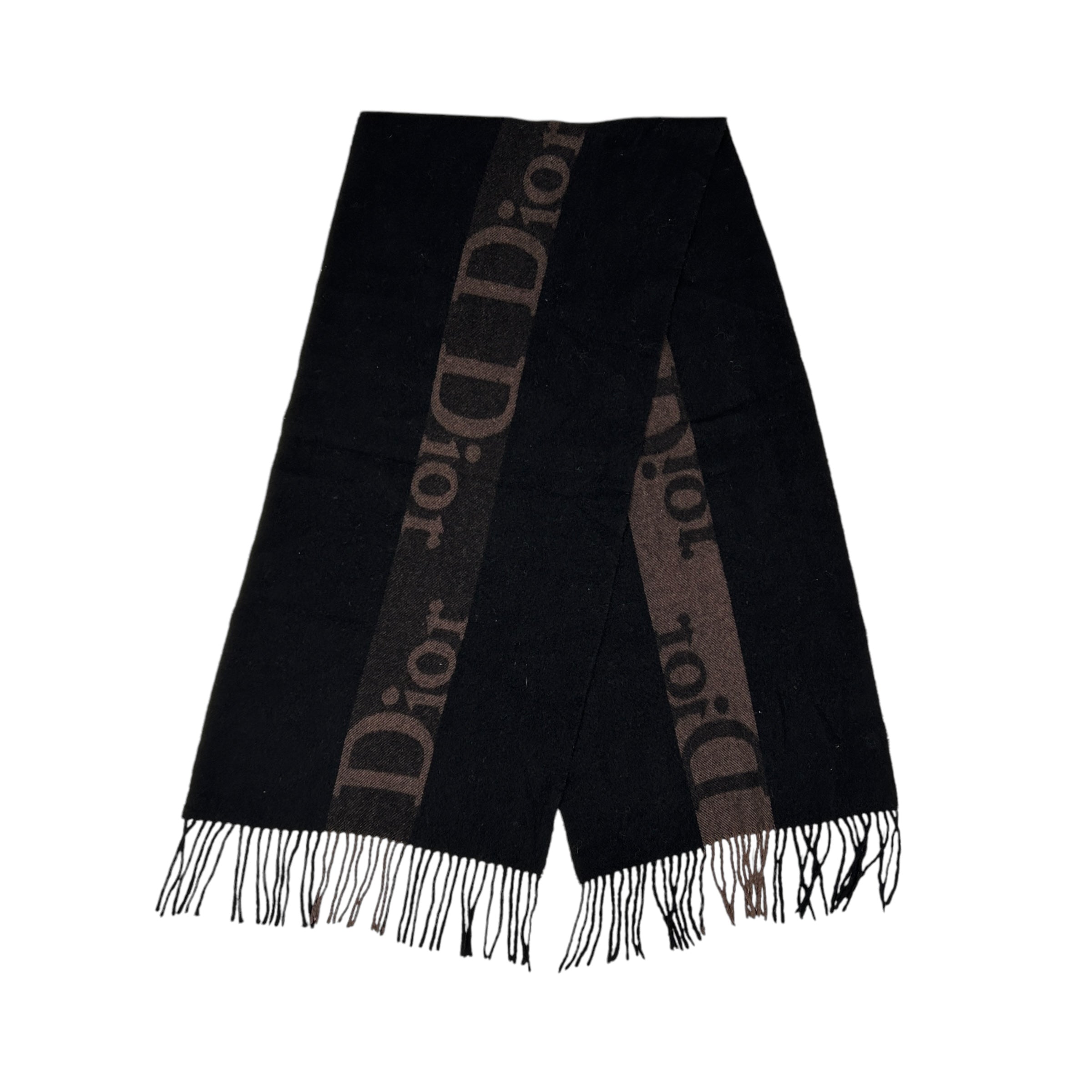 DIOR WOOL/CASHMERE SPELLOUT SCARF BLACK/BROWN