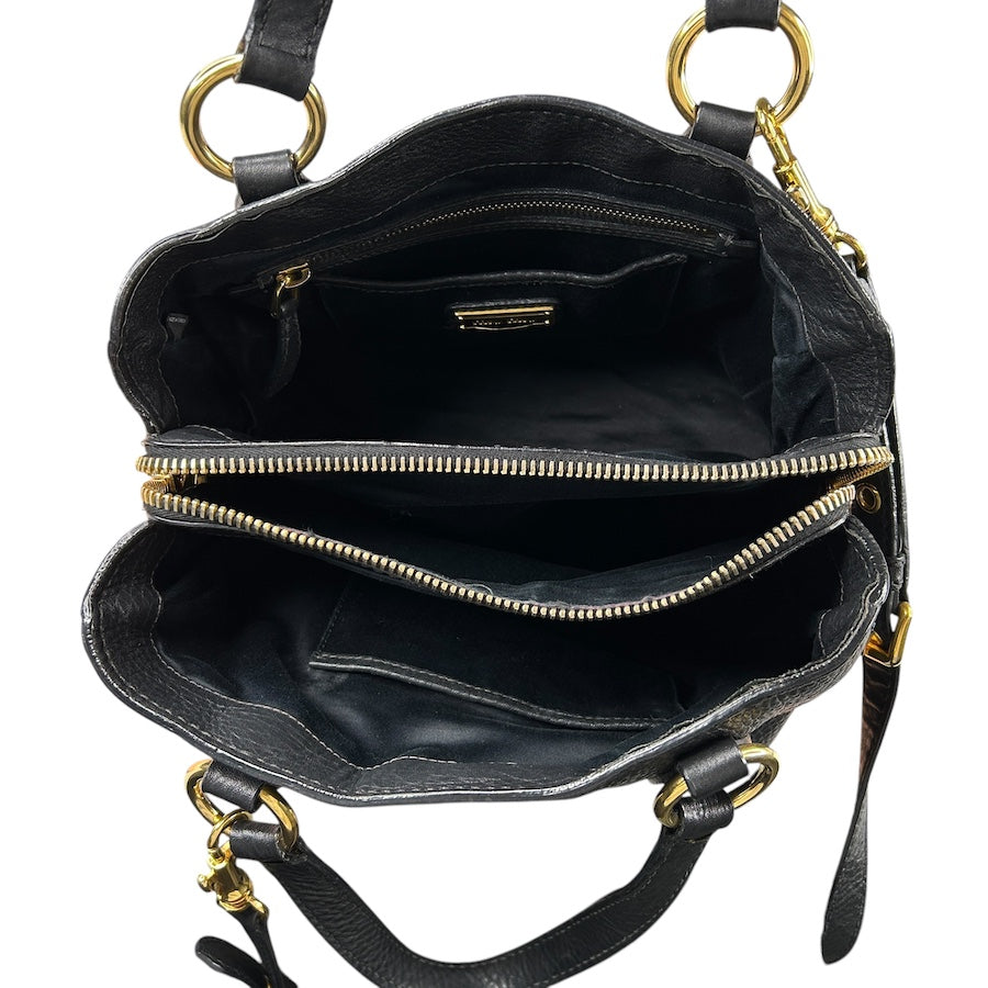 MIU MIU BLACK PEBBLED LEATHER HANDBAG W/GOLD