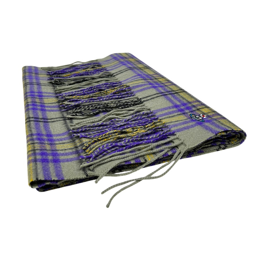 VIVIENNE WESTWOOD CASHMERE GREEN/PURPLE CHECKERED SCARF