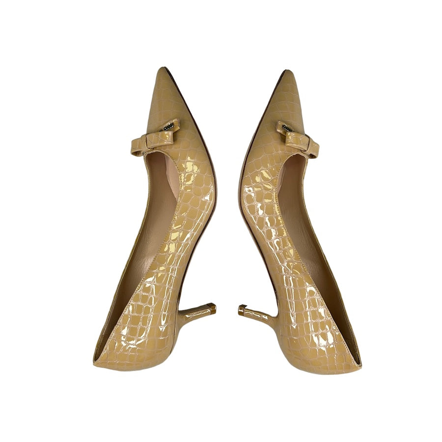 MIU MIU PATENT LEATHER CROCODILE PRINT KITTEN HEELS