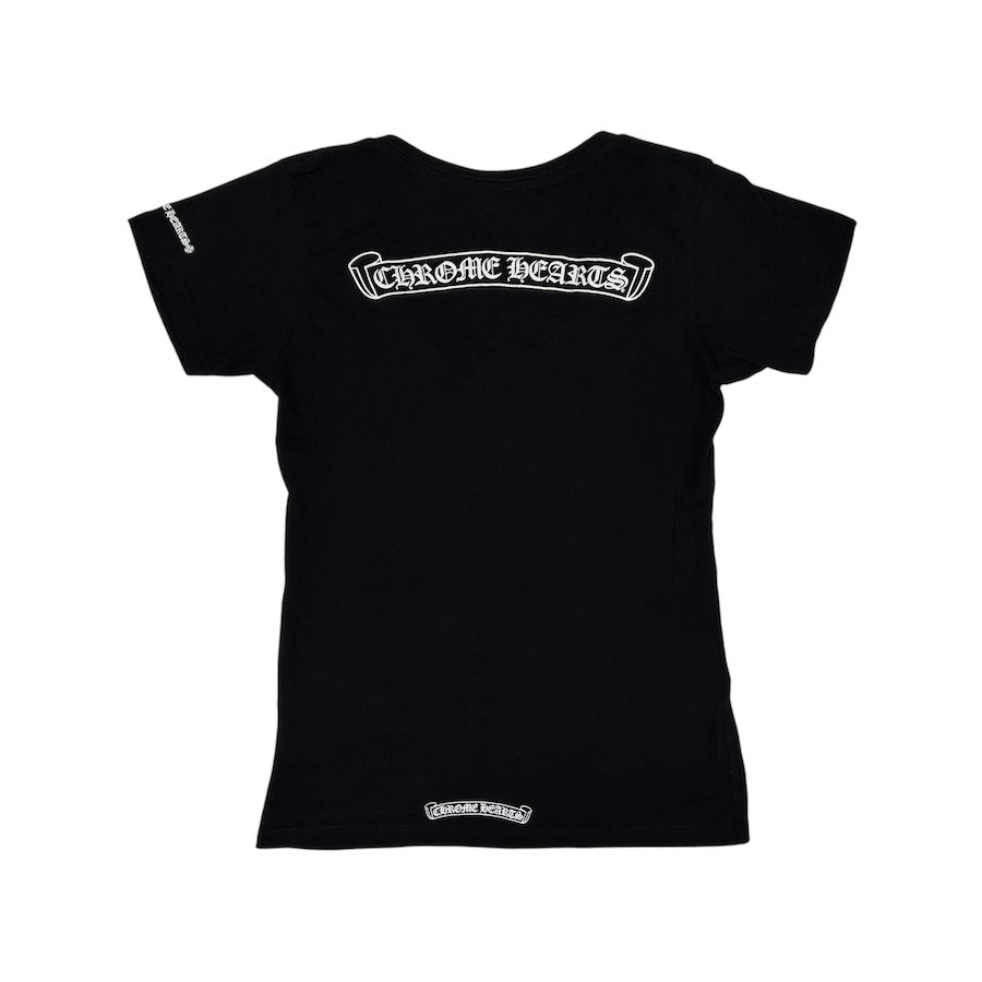 CHROME HEARTS WOMENS SCOOP NECK SCROLL LOGO TEE - BLACK