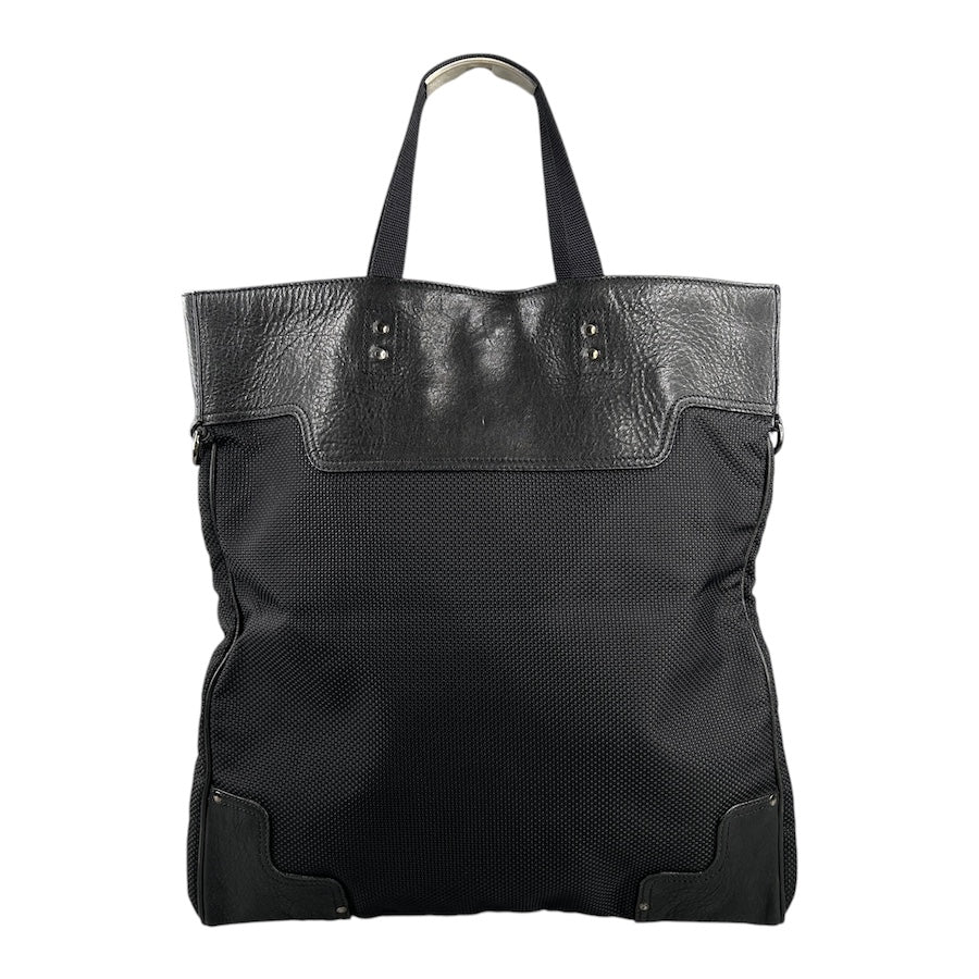 MIU MIU BLACK LEATHER & VINYL MESH TOTE BAG