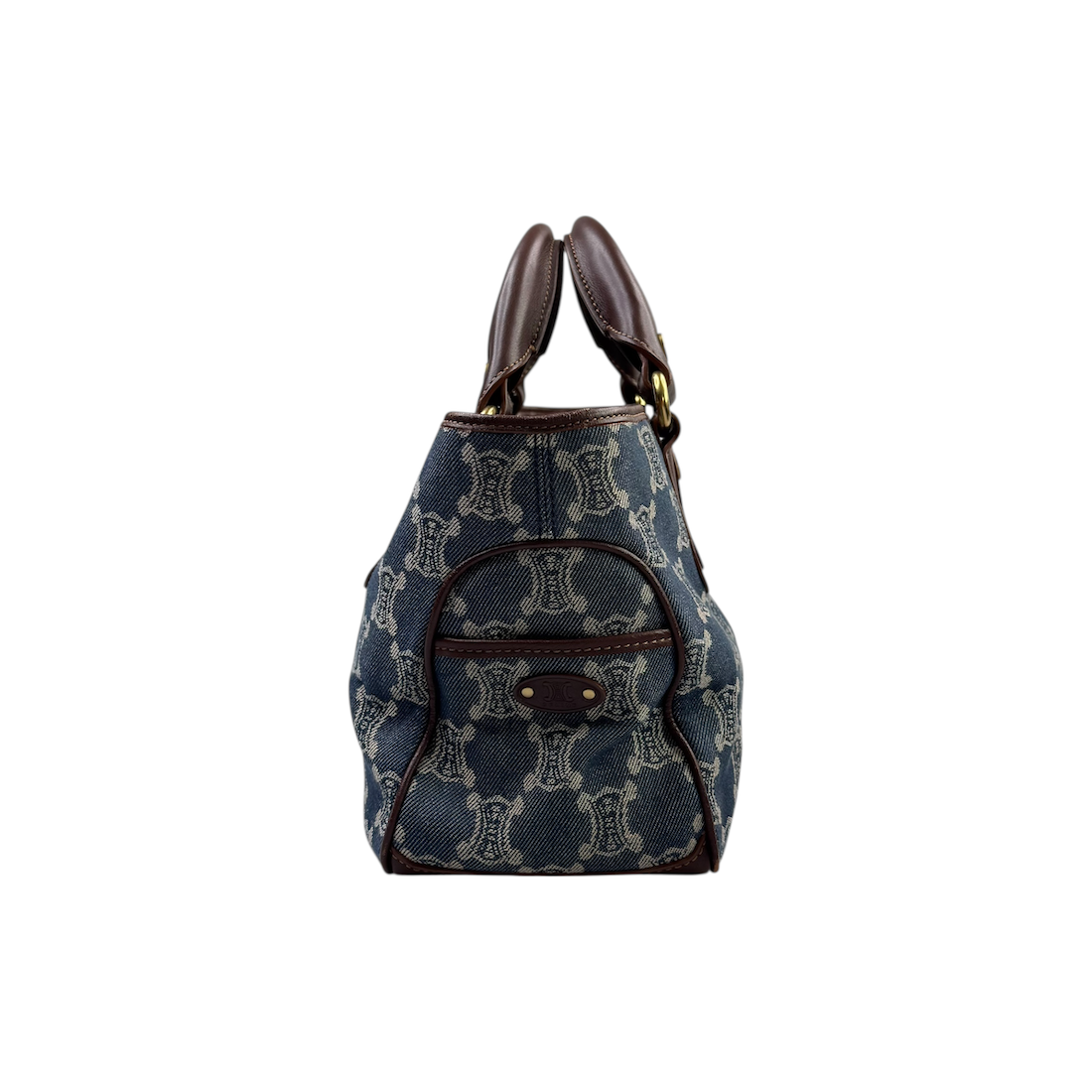 CELINE MACADAM CANVAS DENIM TOP HANDLE BAG