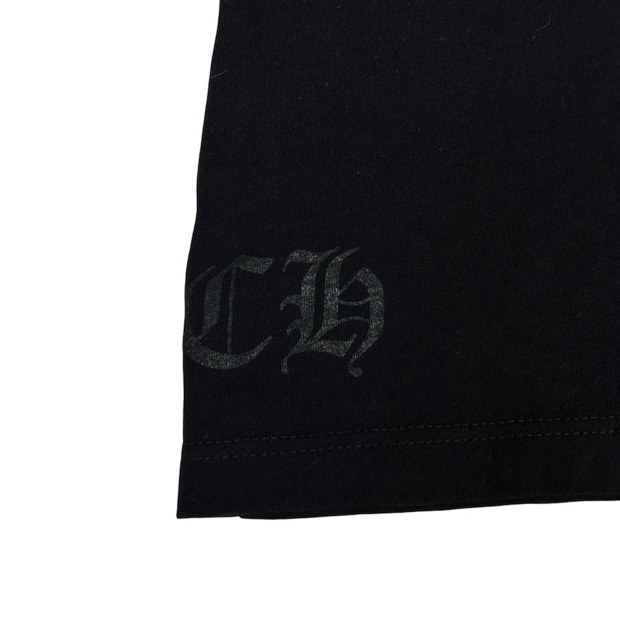 CHROME HEARTS WOMENS SCOOP NECK SCROLL LOGO TEE - BLACK