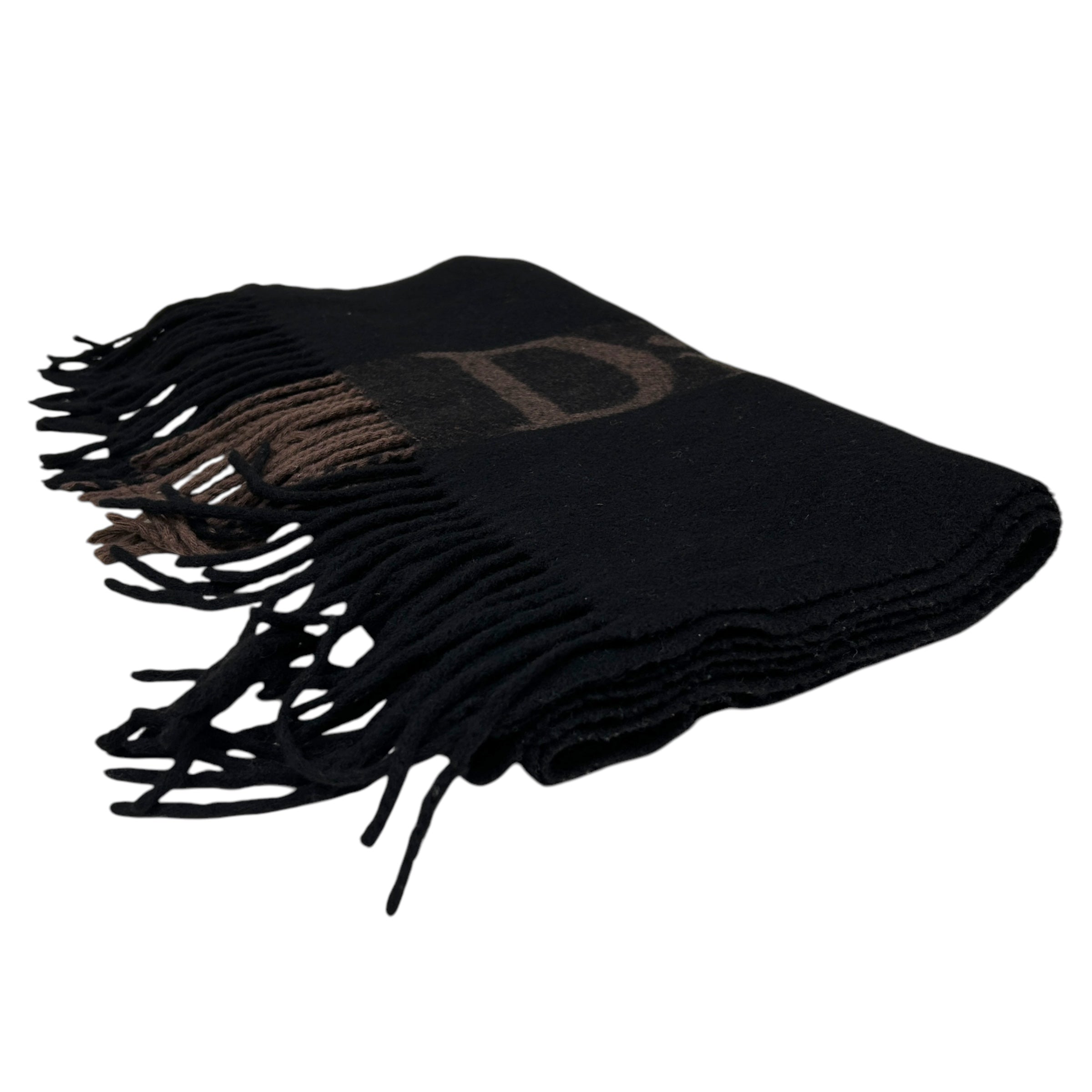 DIOR WOOL/CASHMERE SPELLOUT SCARF BLACK/BROWN