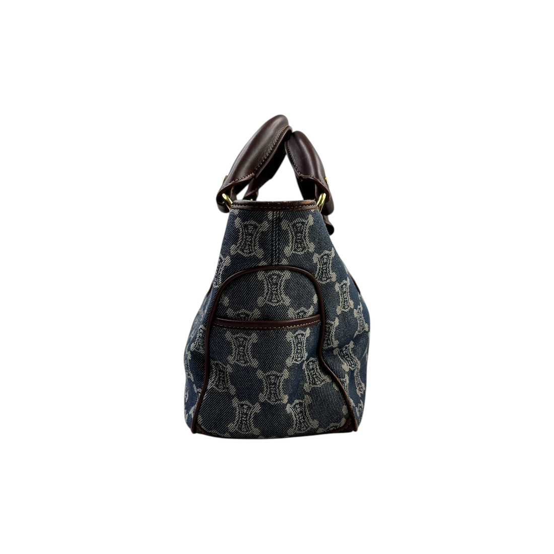 CELINE MACADAM CANVAS DENIM TOP HANDLE BAG