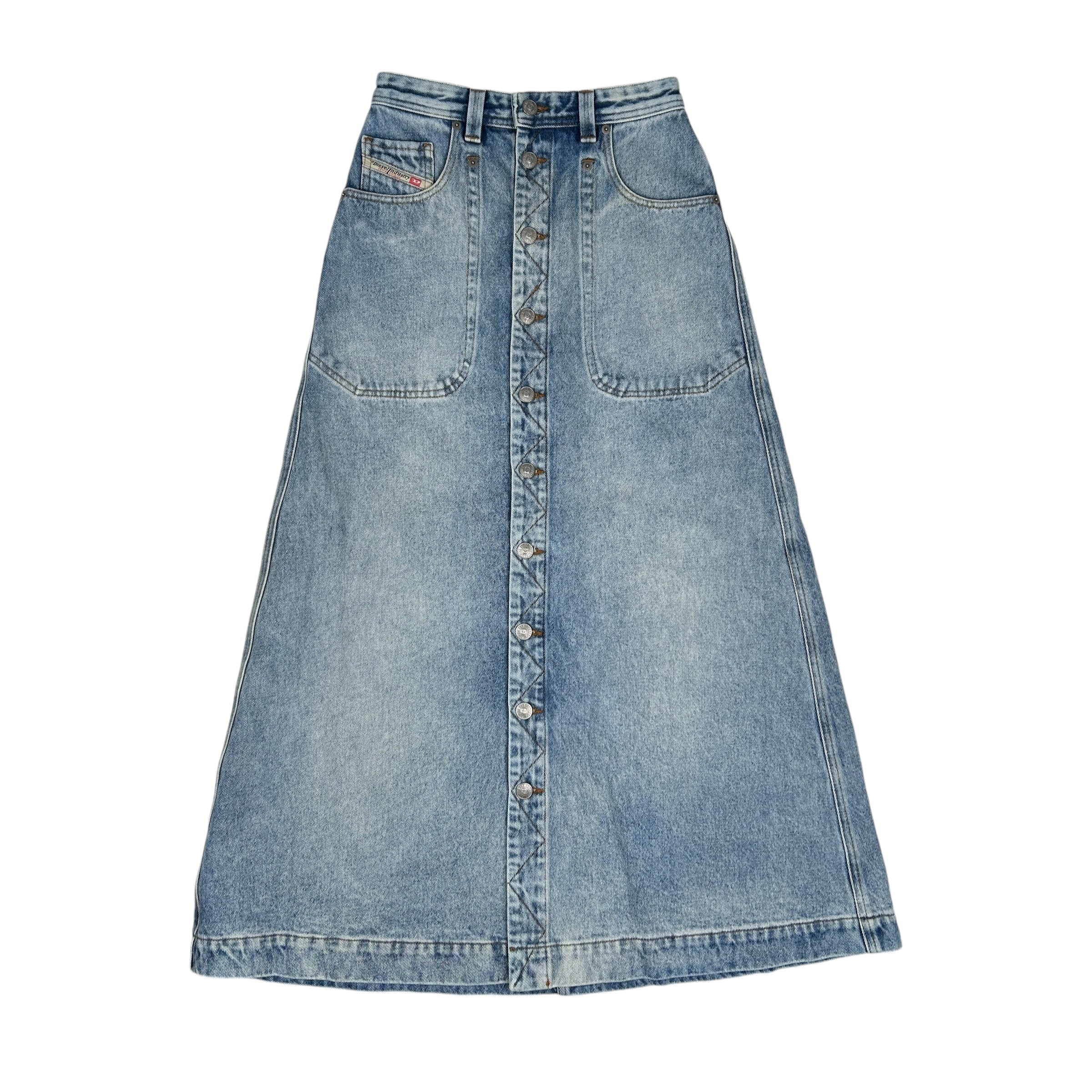 DIESEL DENIM CENTRAL BUTTON DENIM MAXI SKIRT