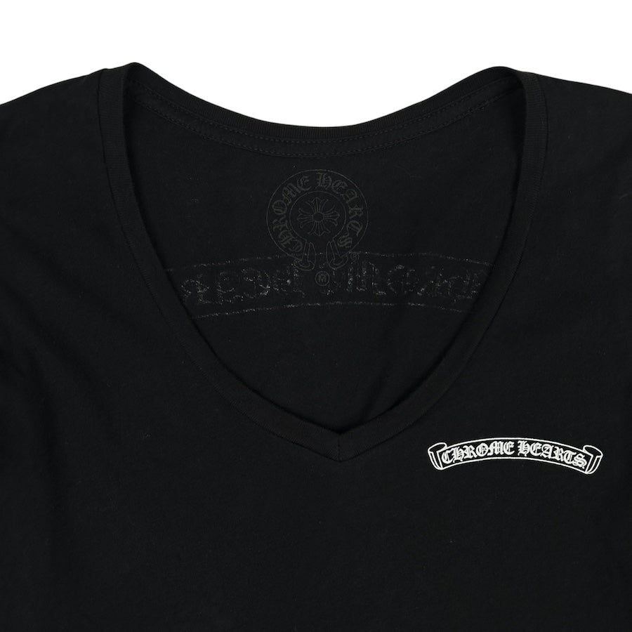 CHROME HEARTS WOMENS SCOOP NECK SCROLL LOGO TEE - BLACK