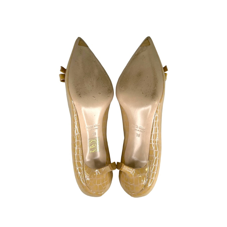 MIU MIU PATENT LEATHER CROCODILE PRINT KITTEN HEELS