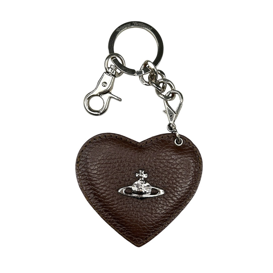 VIVIENNE WESTWOOD BROWN LEATHER HEART PHOTO KEYCHAIN G38R