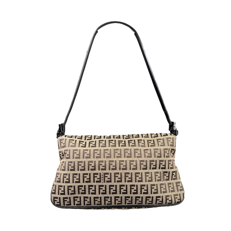 FENDI BEIGE/BROWN ZUCCHINO CANVAS DOUBLE FLAP BAGUETTE BAG