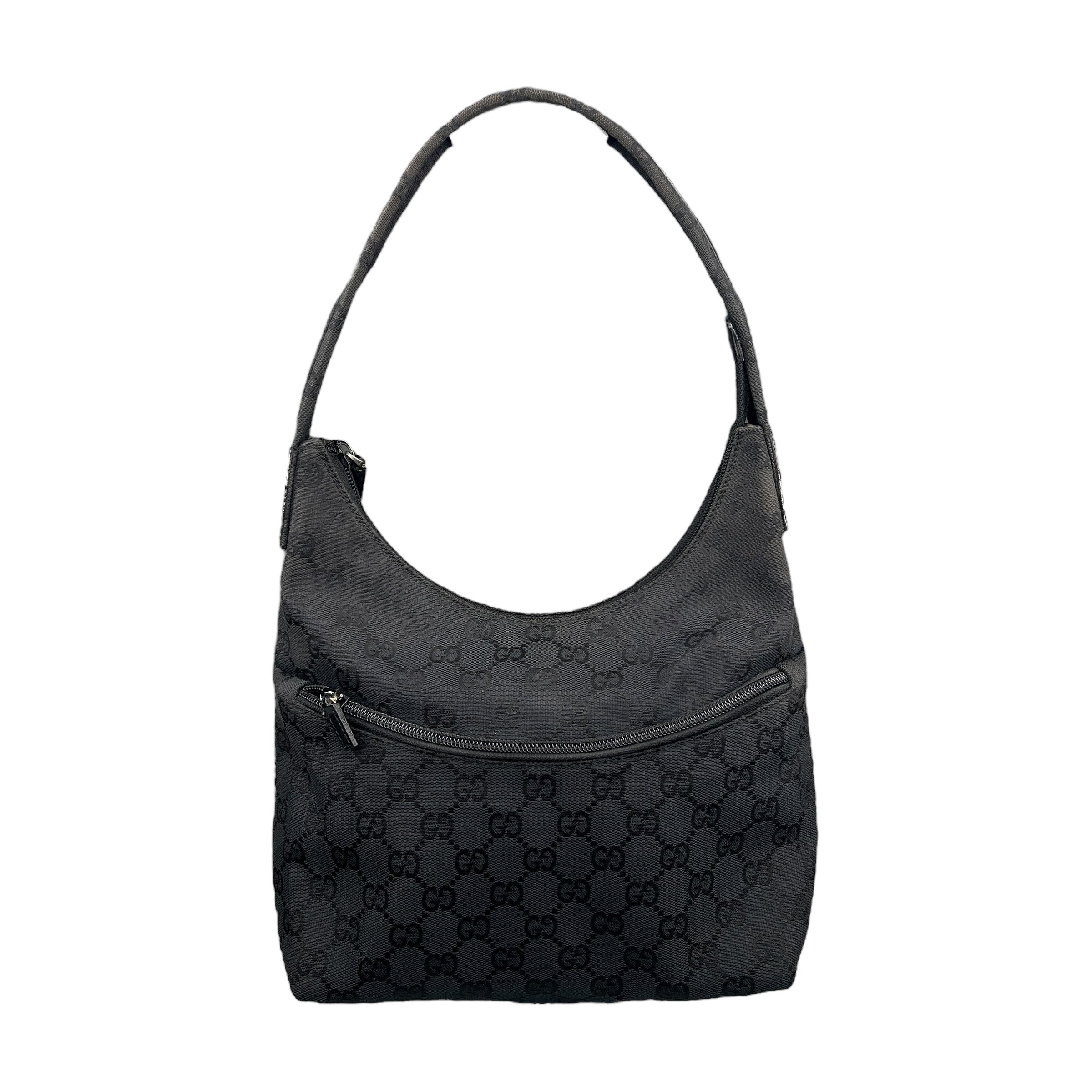 GUCCI BLACK GG CANVAS HOBO SHOULDER BAG