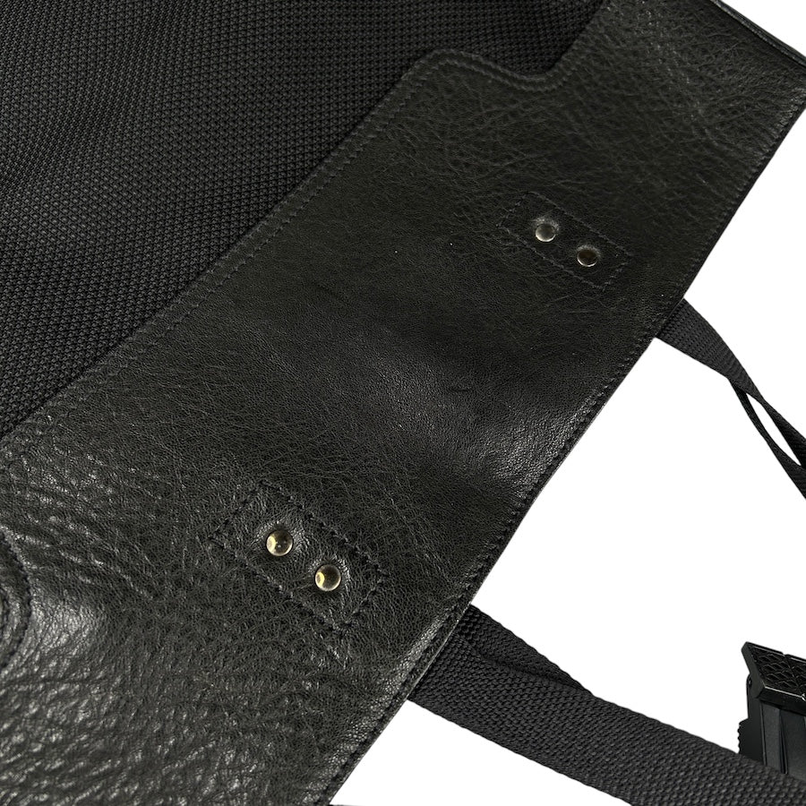 MIU MIU BLACK LEATHER & VINYL MESH TOTE BAG