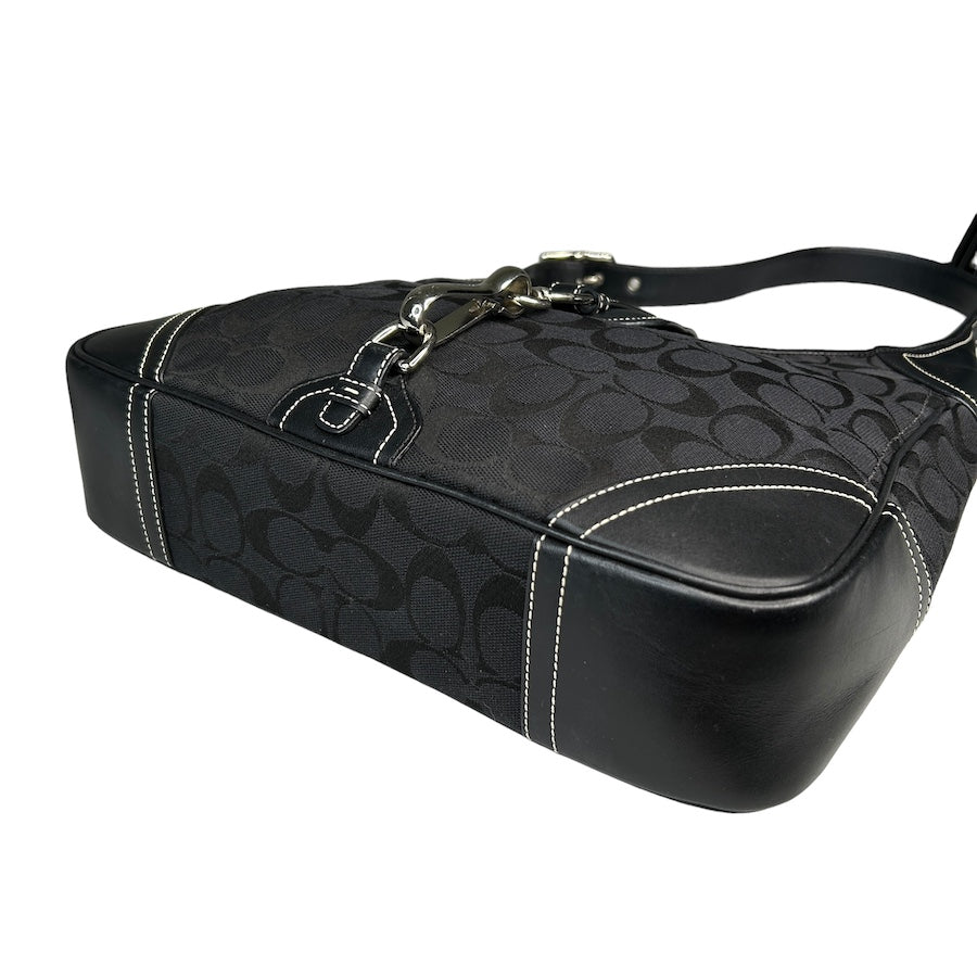 COACH BLACK SIGNATURE CANVAS LOBSTER CLASP SHOULDER BAG