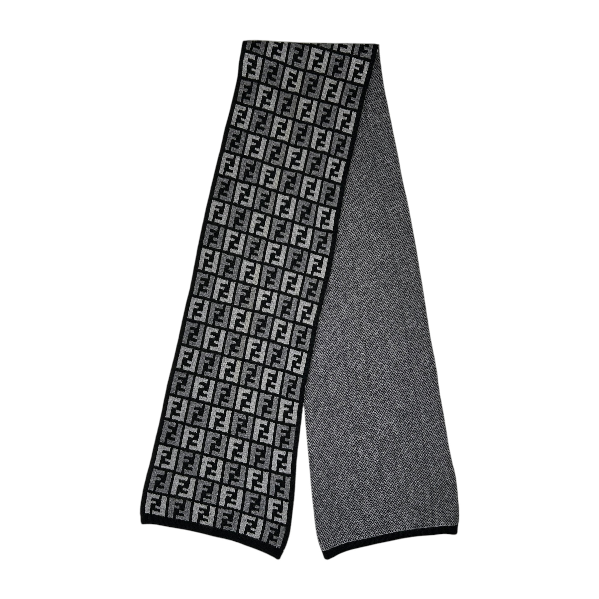 FENDI GREY ZUCCA MONOGRAM WOOLLEN SCARF