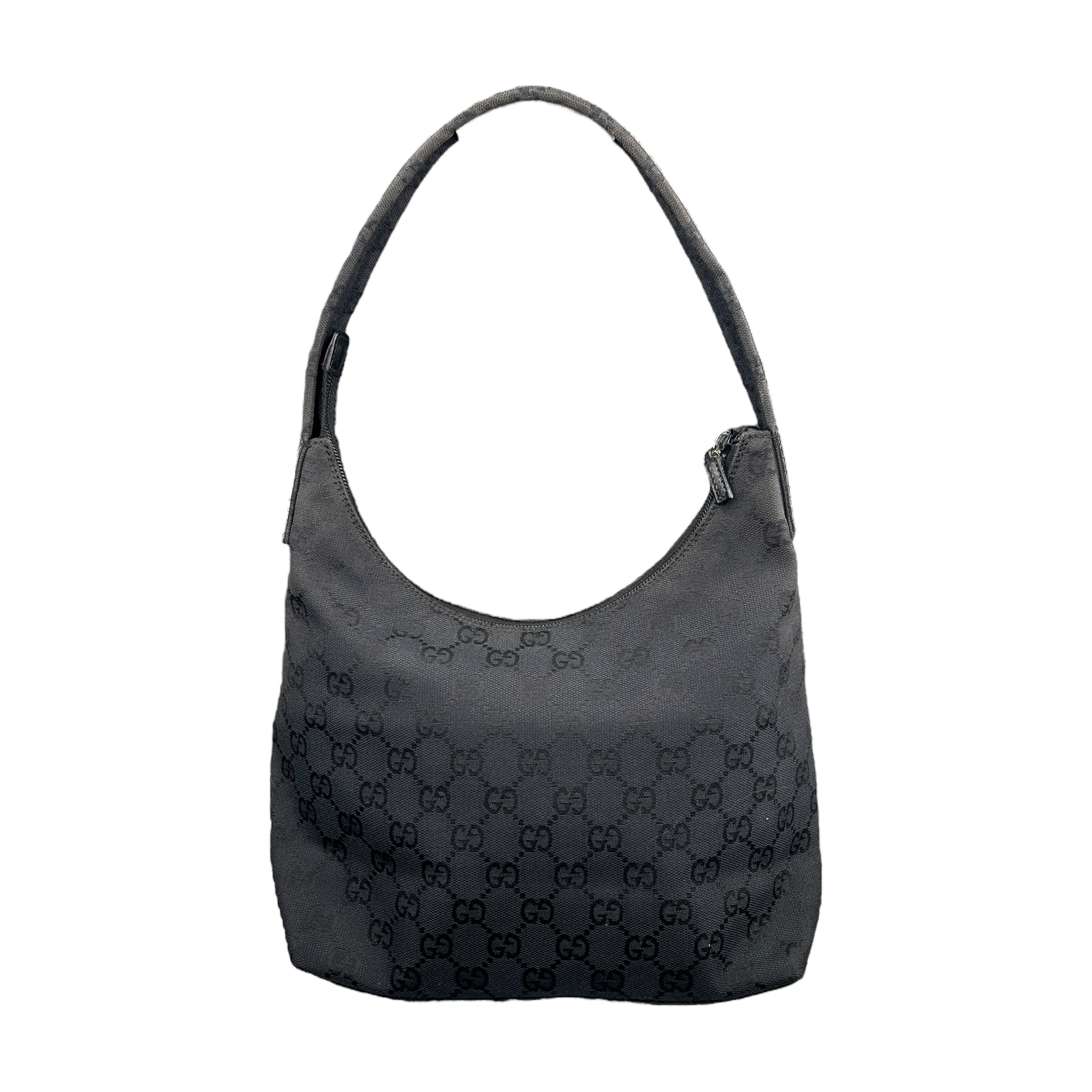 GUCCI BLACK GG CANVAS HOBO SHOULDER BAG