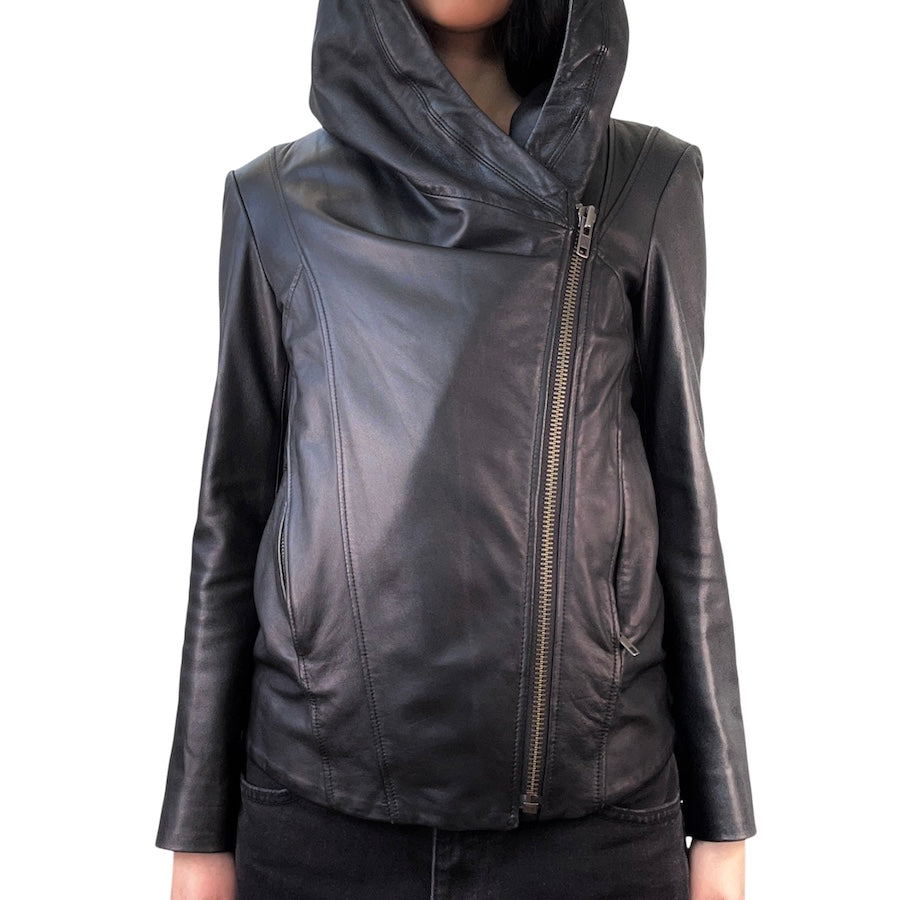 HELMUT LANG LEATHER HOODED JACKET