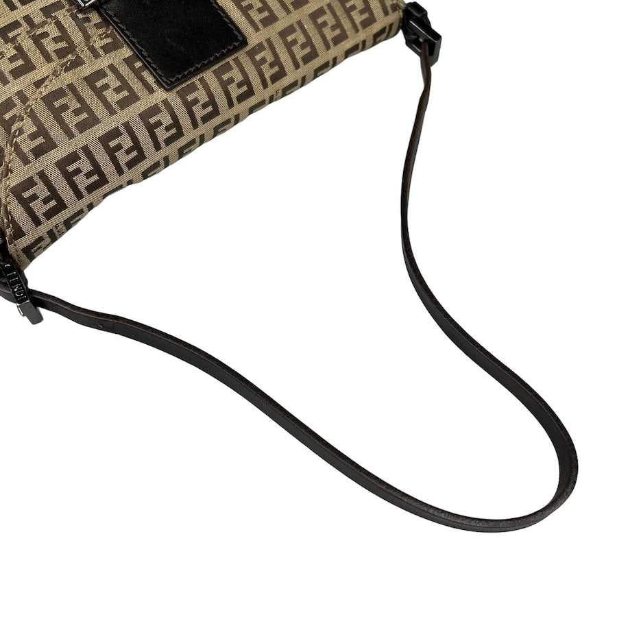 FENDI BEIGE/BROWN ZUCCHINO CANVAS DOUBLE FLAP BAGUETTE BAG