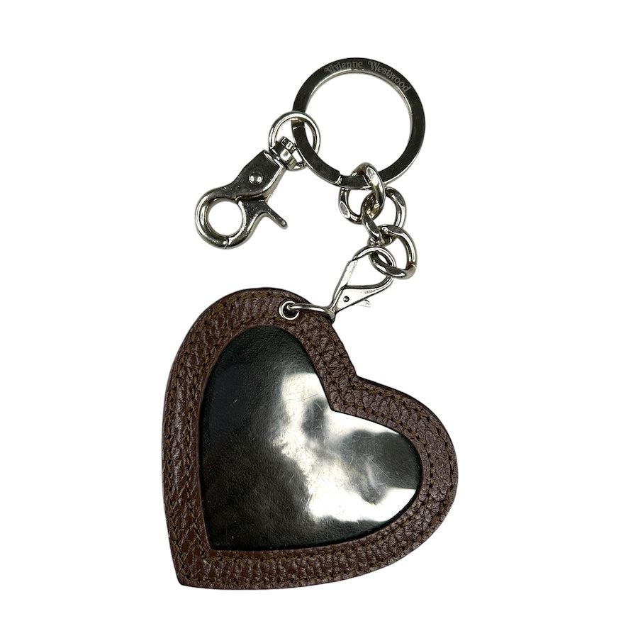 VIVIENNE WESTWOOD BROWN LEATHER HEART PHOTO KEYCHAIN G38R