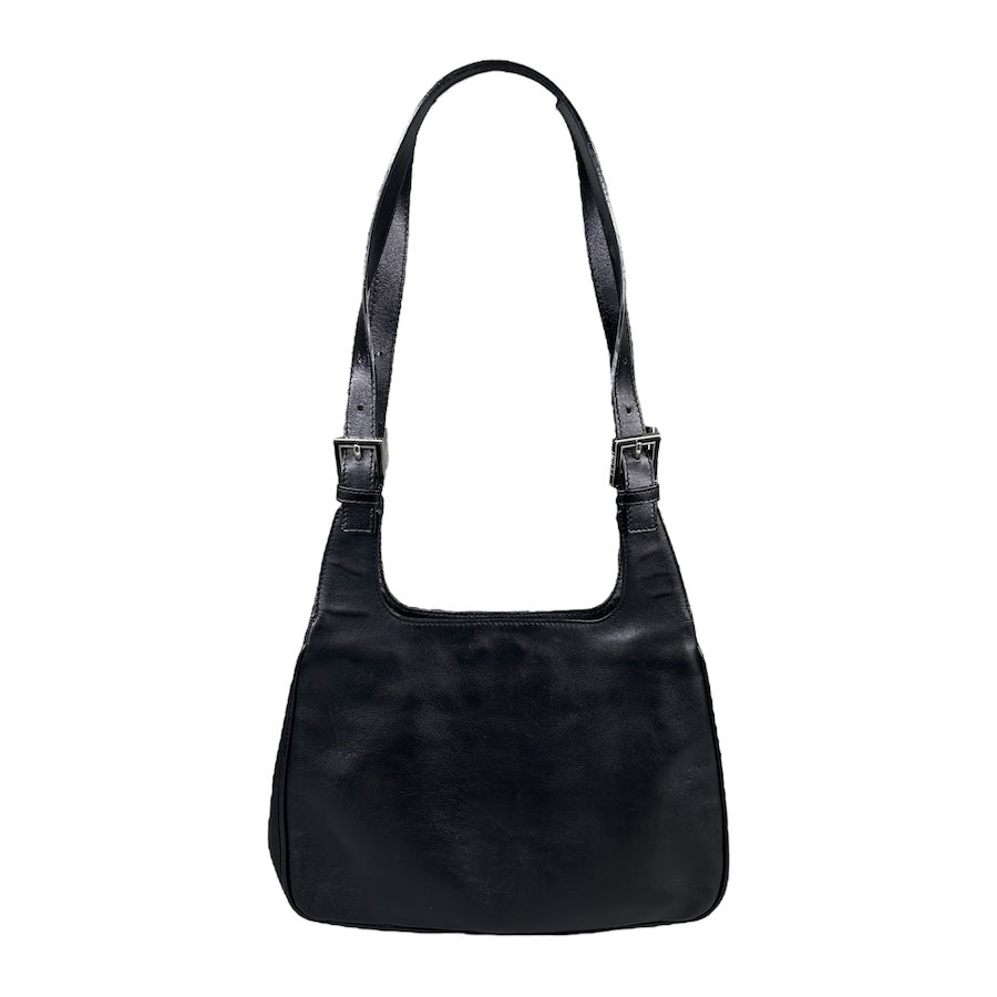 FENDI BLACK LEATHER FF HARDWARE SHOULDER BAG