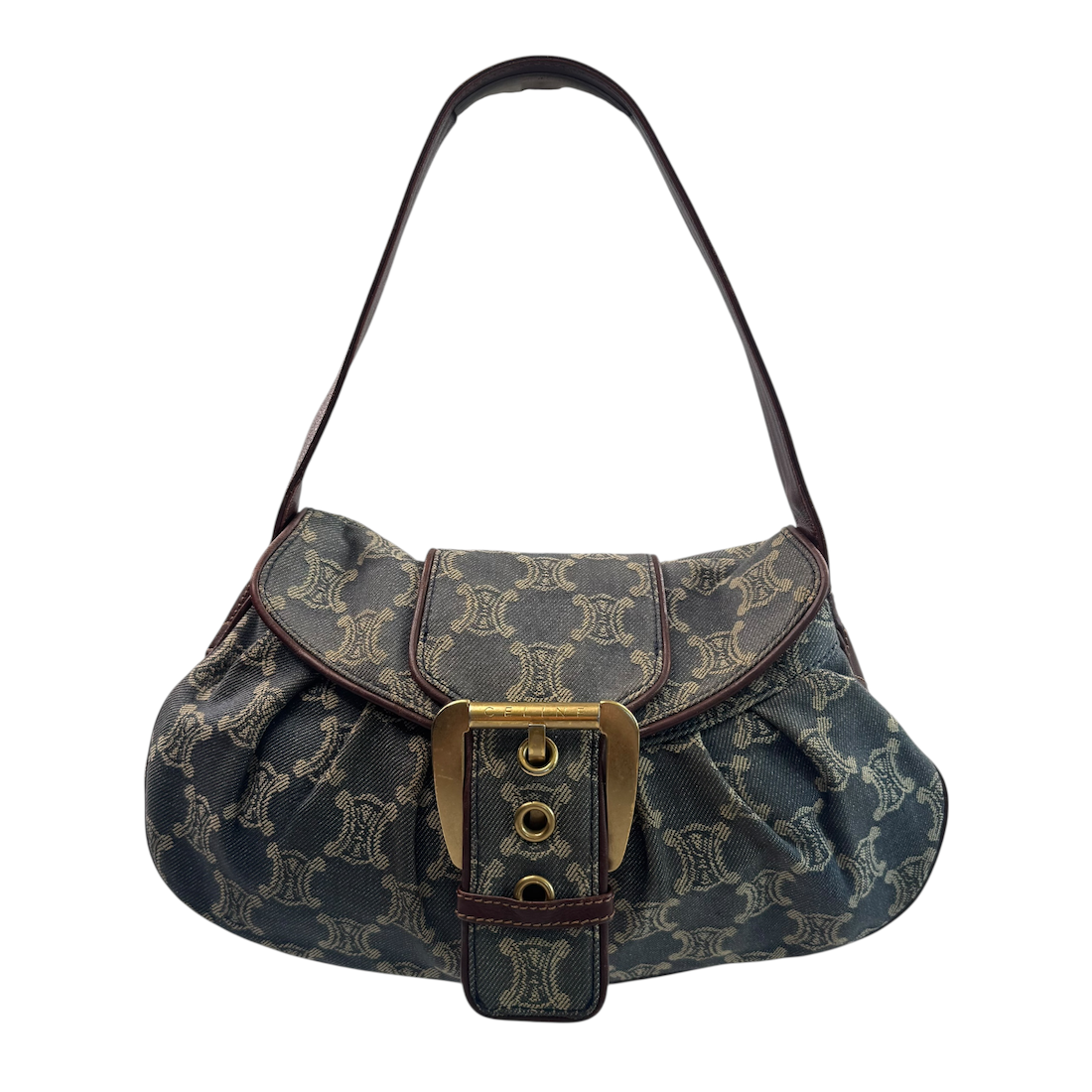CELINE MACADAM CANVAS DENIM SHOULDER BAG (II)