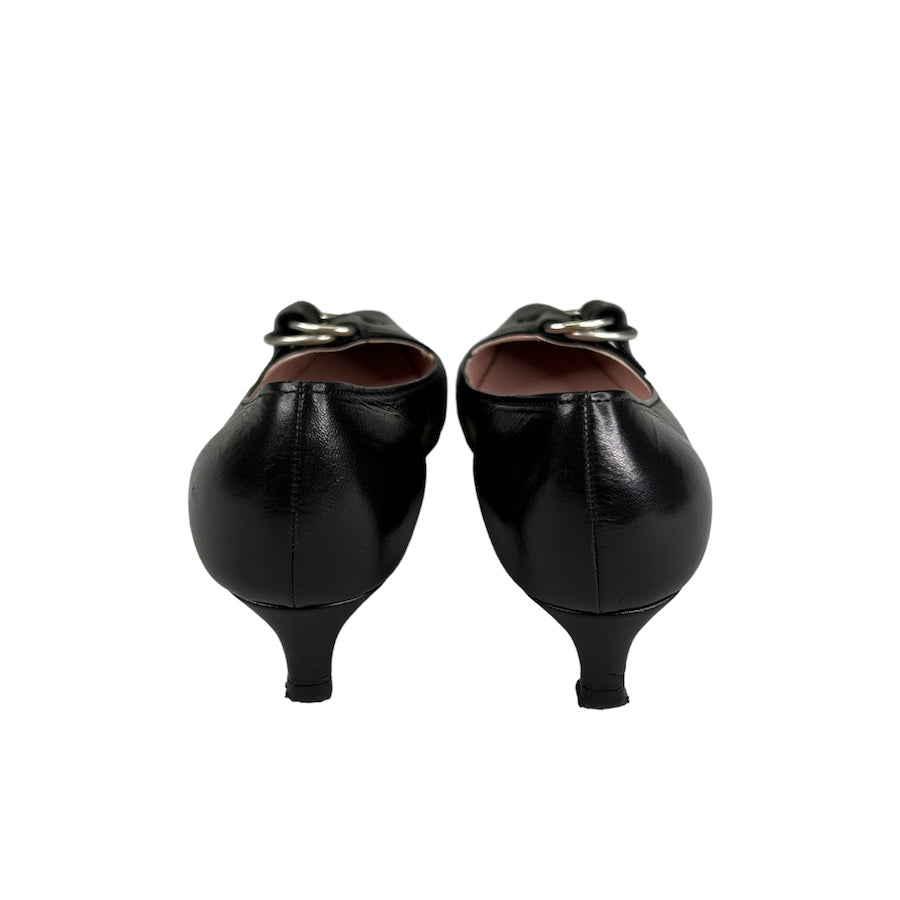 CHANEL BLACK LEATHER / PATENT LEATHER KITTEN HEELS