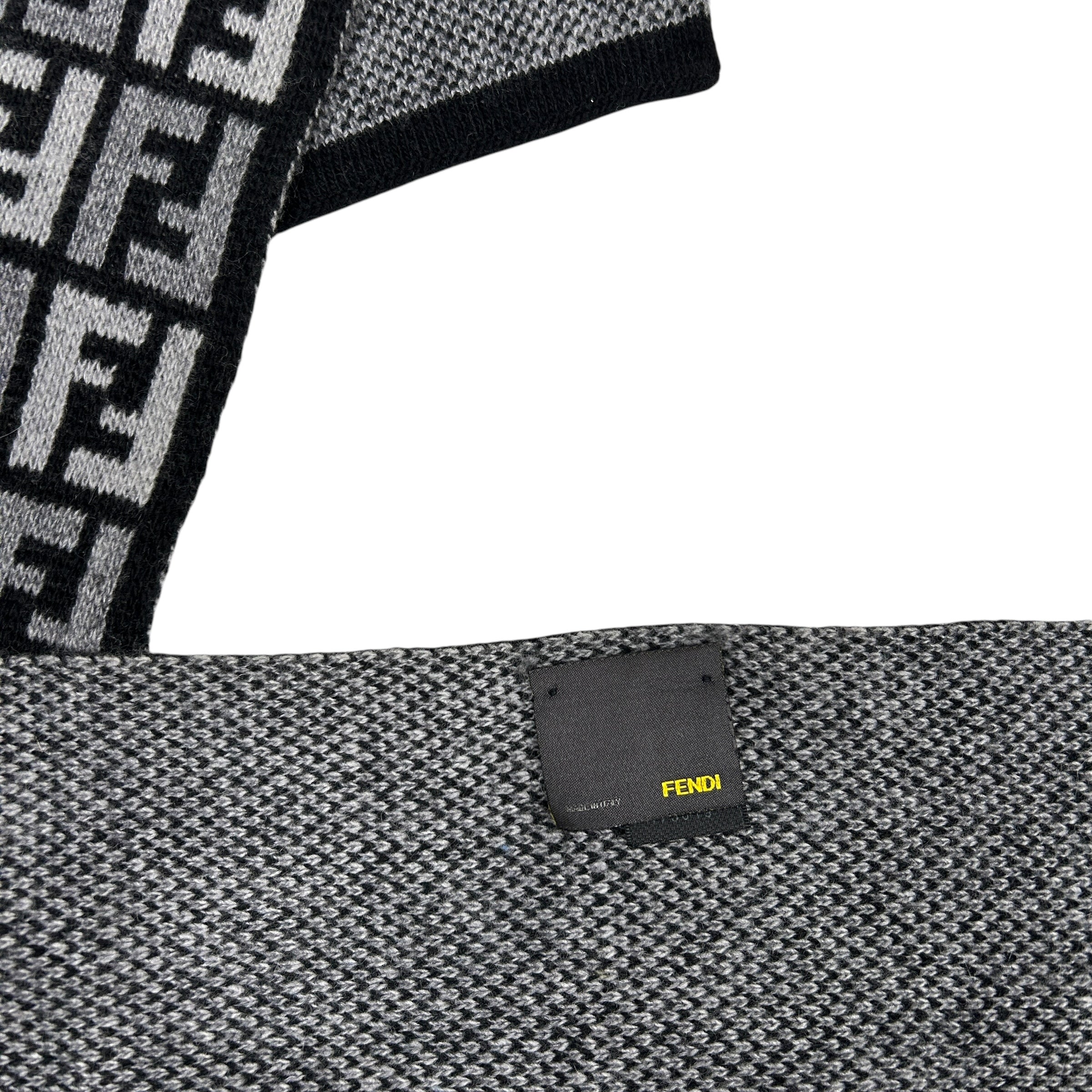 FENDI GREY ZUCCA MONOGRAM WOOLLEN SCARF