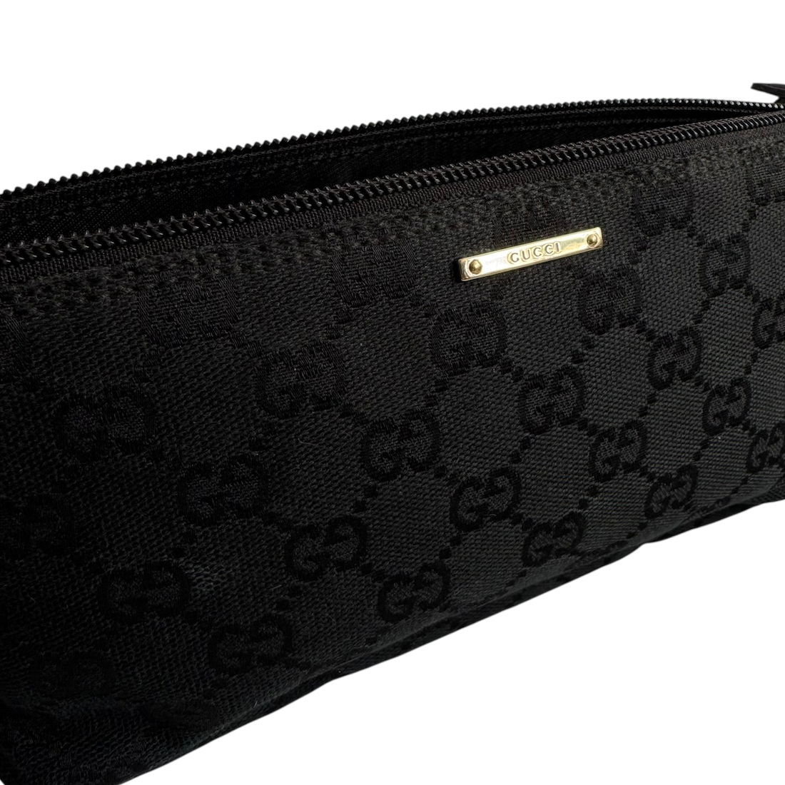 GUCCI GG CANVAS BOAT POCHETTE - BLACK/GREEN
