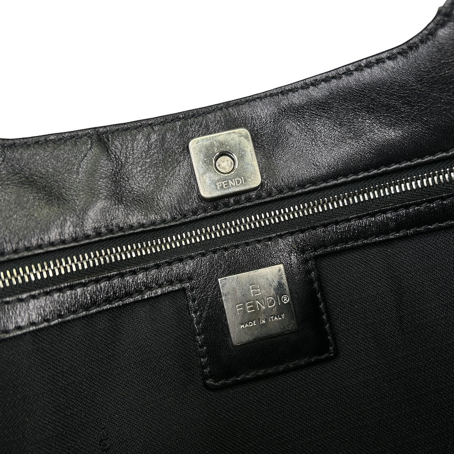 FENDI BLACK LEATHER FF HARDWARE SHOULDER BAG